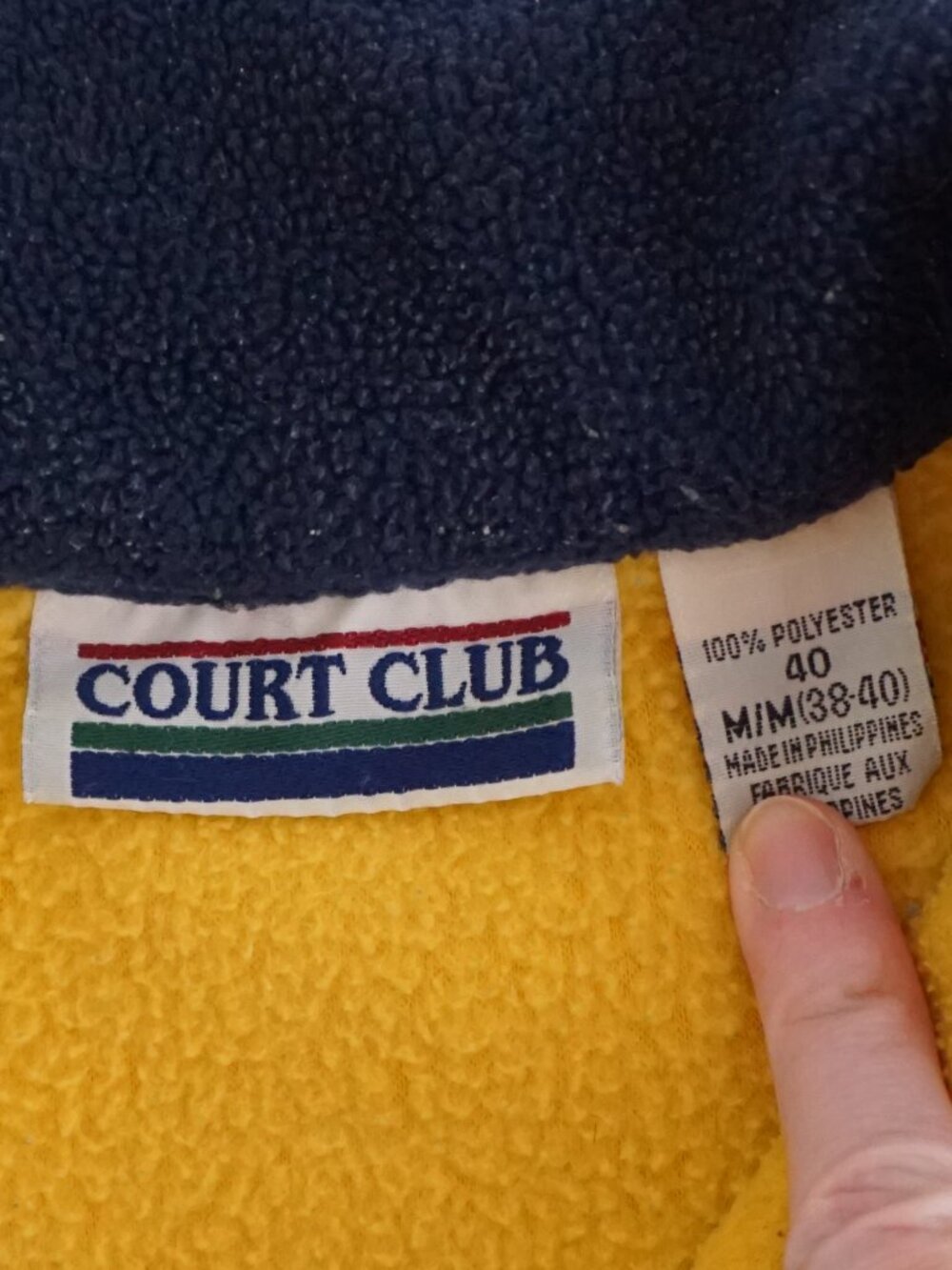 Vintage Court Club Yellow Navy Rugby Stripe Quarter Zip Fleece Pullover M - Picture 10 of 10